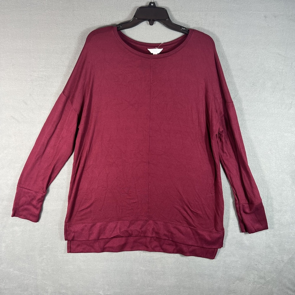 Time and Tru Women's Large L (12-14) Burgundy‎ Long Sleeve Ribbed Hem Top Blouse